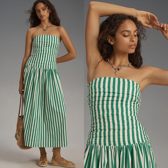 RHODE Selma Striped Drop Waist Midi Dress Size 2 NWT – Designer Cotton Dress - Picture 1 of 11